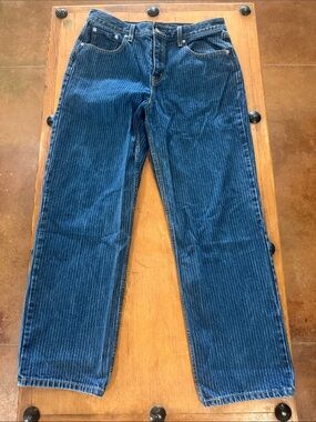 Levi's Women's Straight Leg Pin Striped Jeans in Dark Blue